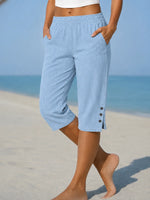 Capri Pants Relaxed Fit Elastic Waistband & Side Pockets