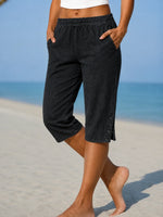 Capri Pants Relaxed Fit Elastic Waistband & Side Pockets