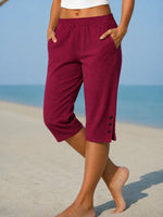 Capri Pants Relaxed Fit Elastic Waistband & Side Pockets