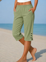 Capri Pants Relaxed Fit Elastic Waistband & Side Pockets