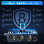 Car Adapter 7-In-1 3x12V Sockets & 4 USB Ports