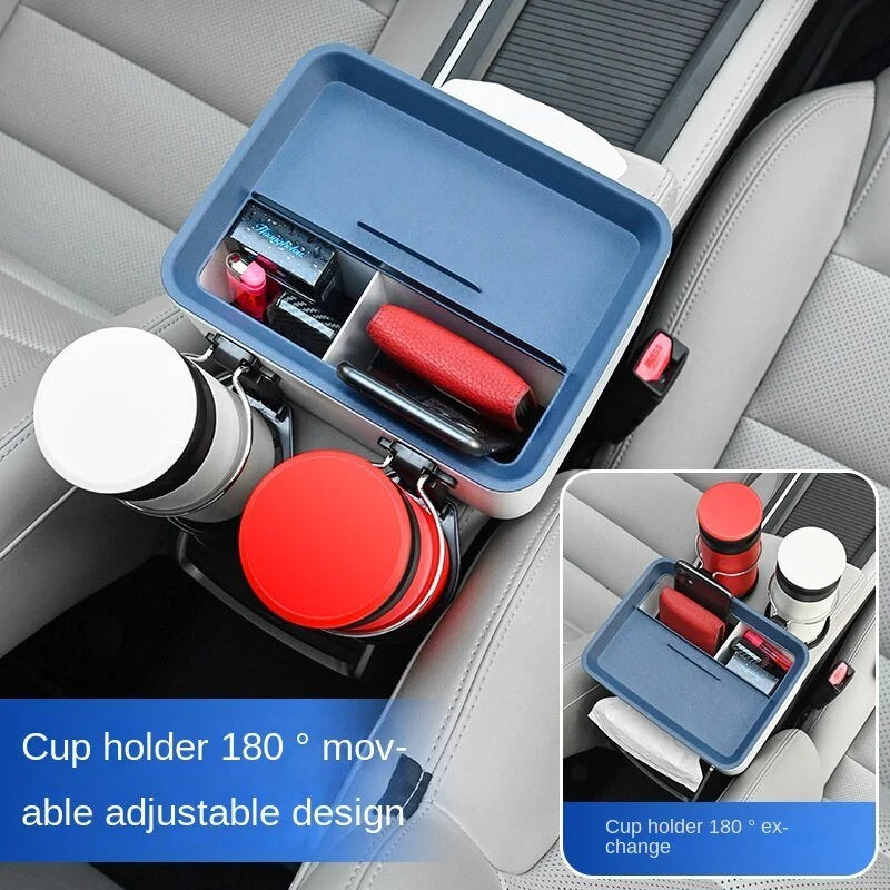 Car Armrest Organizer ABS Built-In Cup Holder