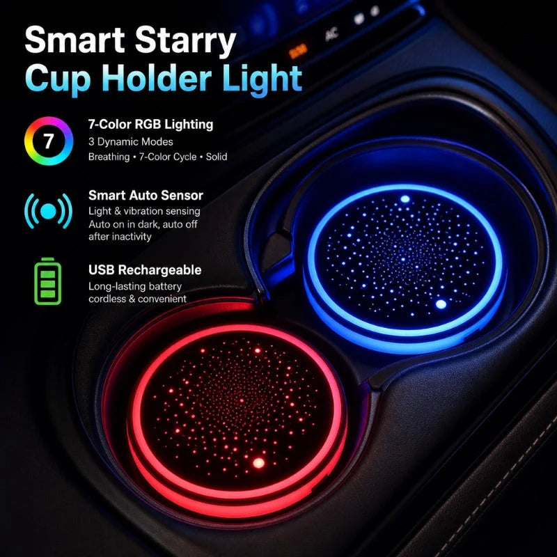 Car Coaster Set 2-Piece LED Motion-Activated USB-Rechargeable