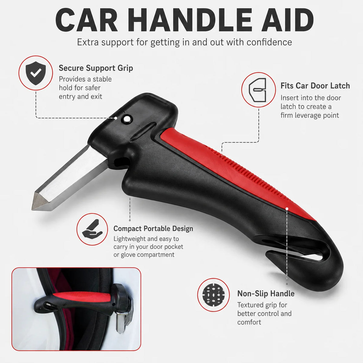Car Grab Handle Tool-Free Insert & Ergonomic Non-Slip Grip