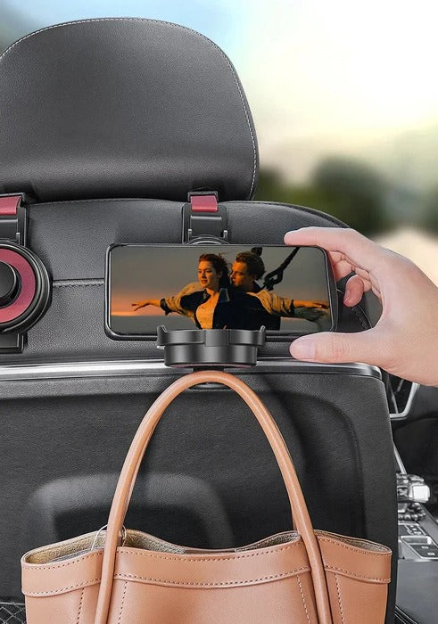 Car Headrest Organizer 3-in-1 Hook Cup & Phone Stand