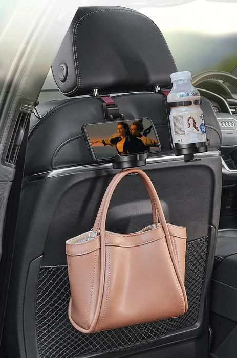 Car Headrest Organizer 3-in-1 Hook Cup & Phone Stand