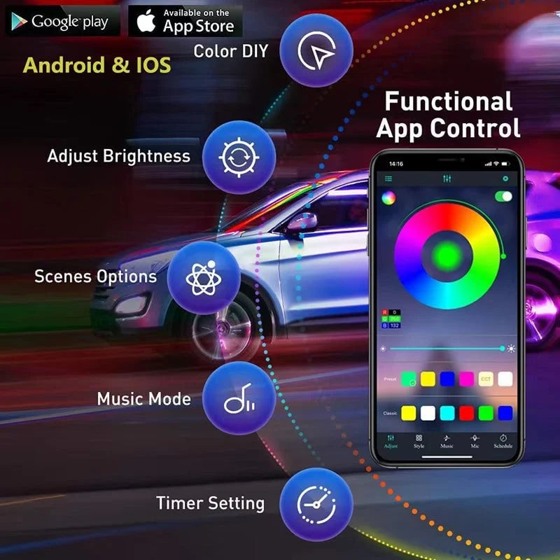 Car Interior LED Strip Lights RGB Music Sync