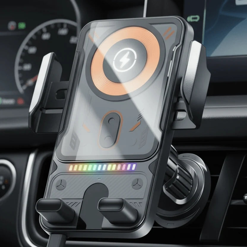 Car Phone Mount 15W Wireless Charging Auto Rotation