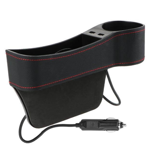 Car Seat Gap Organizer Leather Two USB Charging Ports