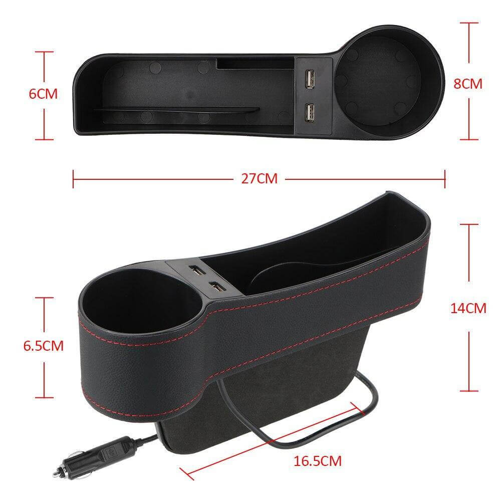 Car Seat Gap Organizer Leather Two USB Charging Ports