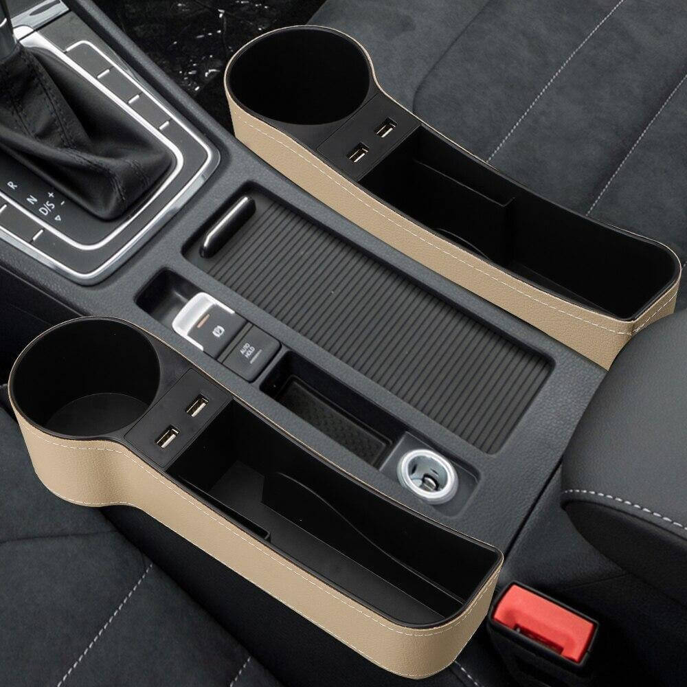 Car Seat Gap Organizer Leather Two USB Charging Ports