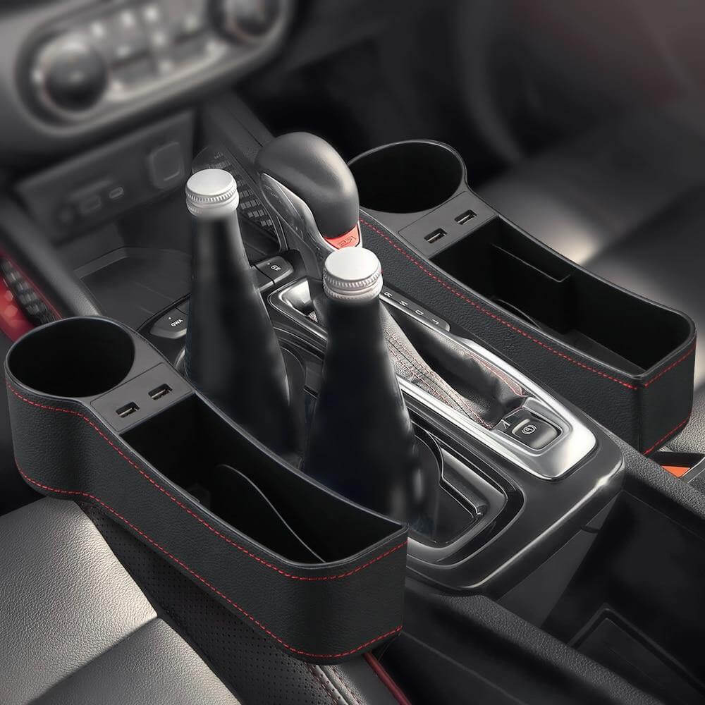 Car Seat Gap Organizer Leather Two USB Charging Ports