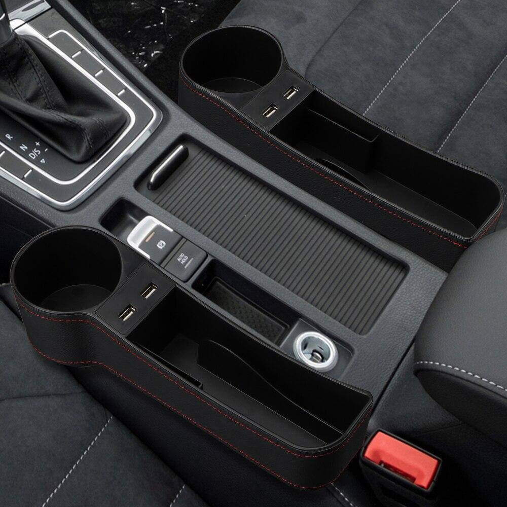Car Seat Gap Organizer Leather Two USB Charging Ports