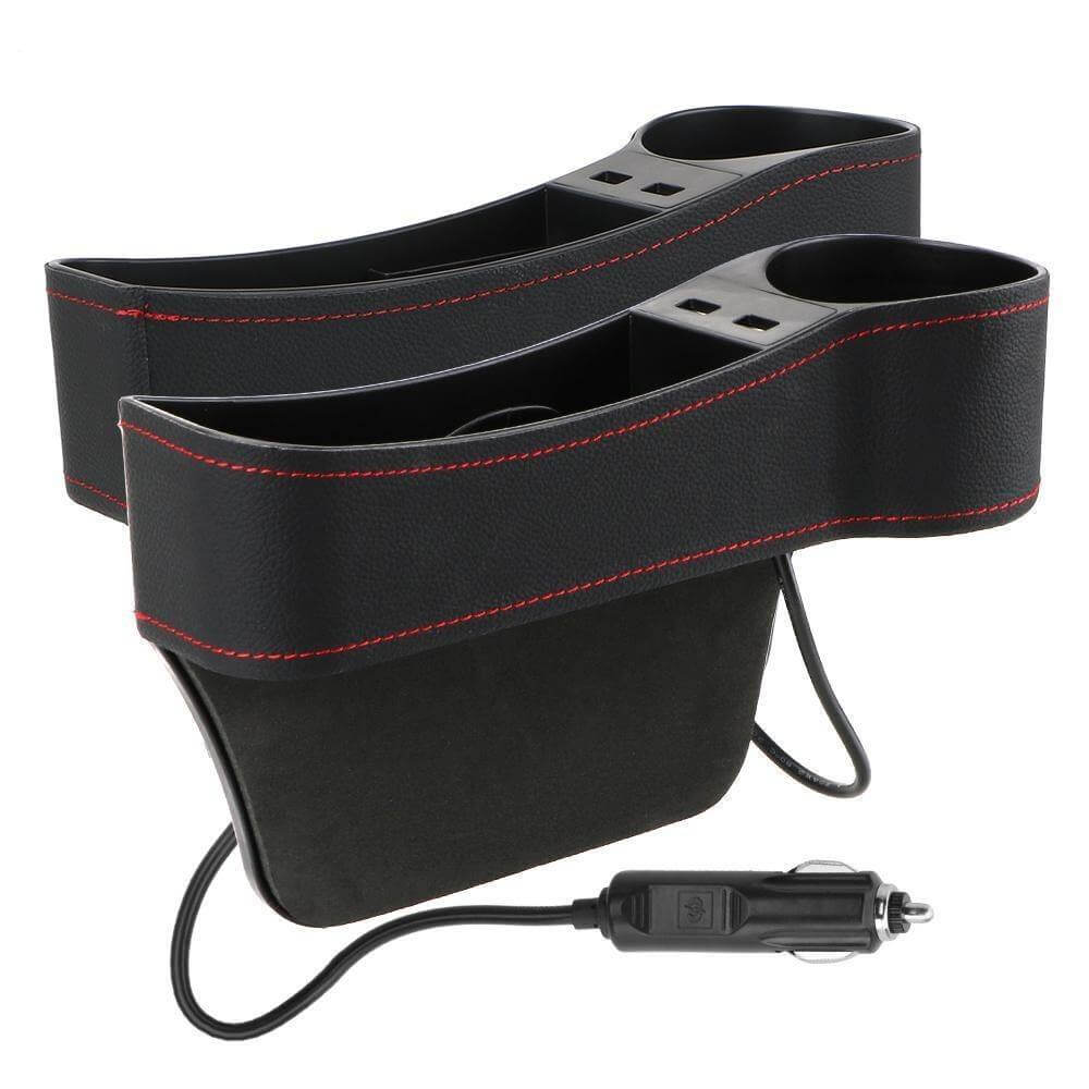 Car Seat Gap Organizer Leather Two USB Charging Ports