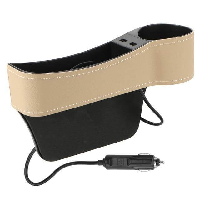 Car Seat Gap Organizer Leather Two USB Charging Ports