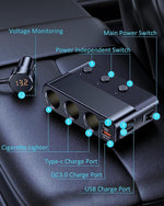 Car Socket Adapter 7-in-1 USB-C PD 30W LED Voltmeter