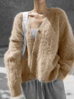 Cardigan Fluffy Mohair-Look Oversized Fit With Pockets