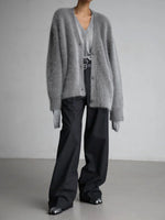 Cardigan Fluffy Mohair-Look Oversized Fit With Pockets