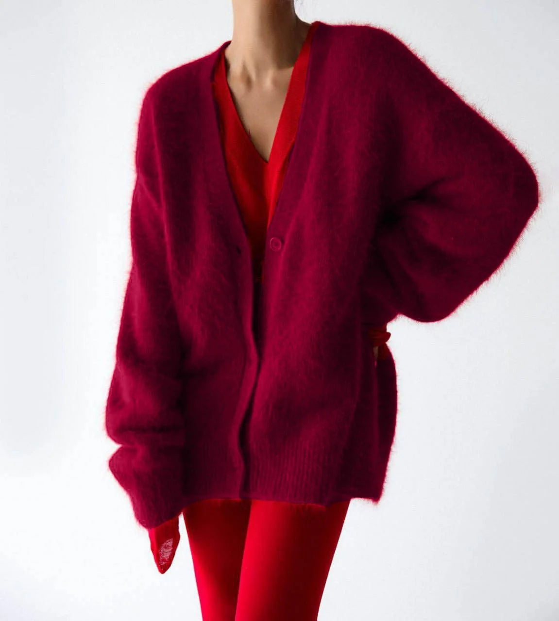 Cardigan Fluffy Mohair-Look Oversized Fit With Pockets