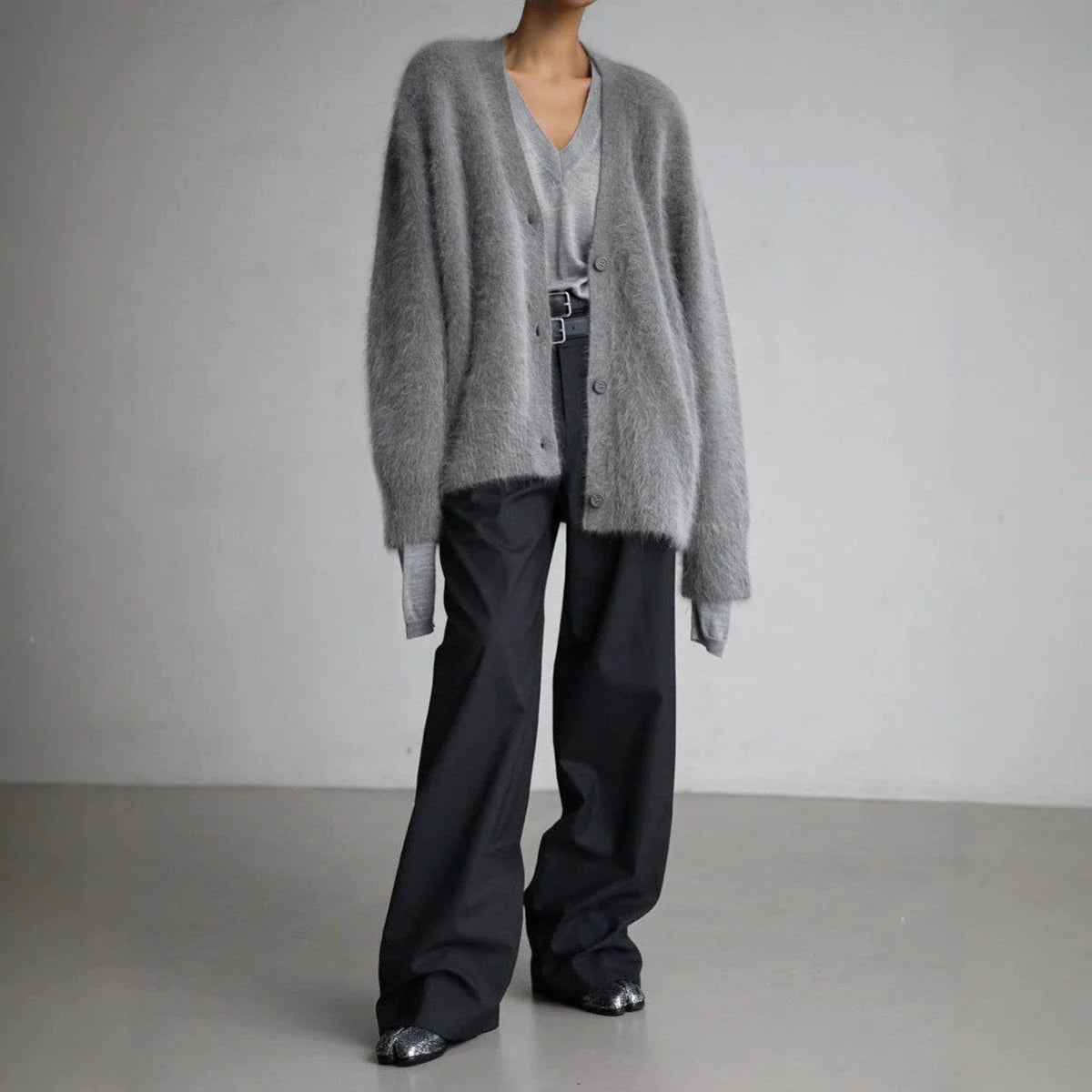 Cardigan Fluffy Mohair-Look Oversized Fit With Pockets
