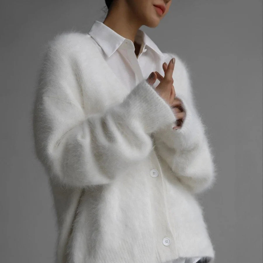 Cardigan Fluffy Mohair-Look Oversized Fit With Pockets