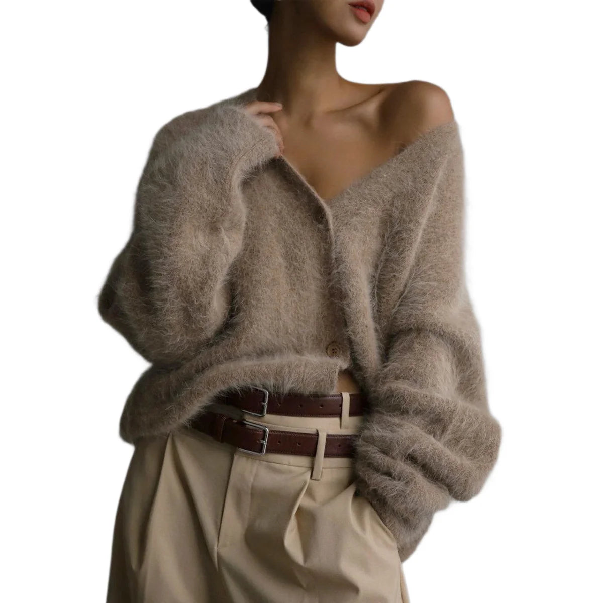 Cardigan Fluffy Mohair-Look Oversized Fit With Pockets