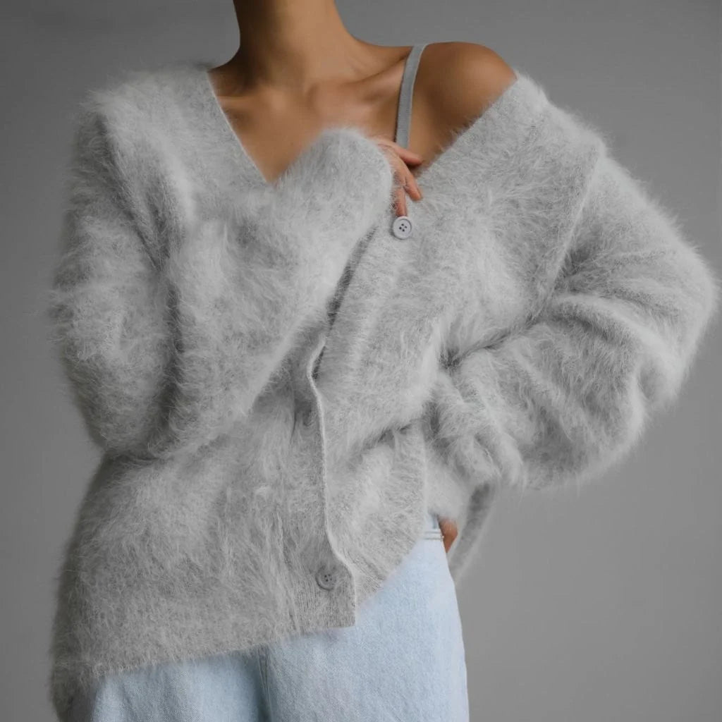 Cardigan Fluffy Mohair-Look Oversized Fit With Pockets