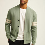 Cardigan Merino Wool Blend Striped Sleeves