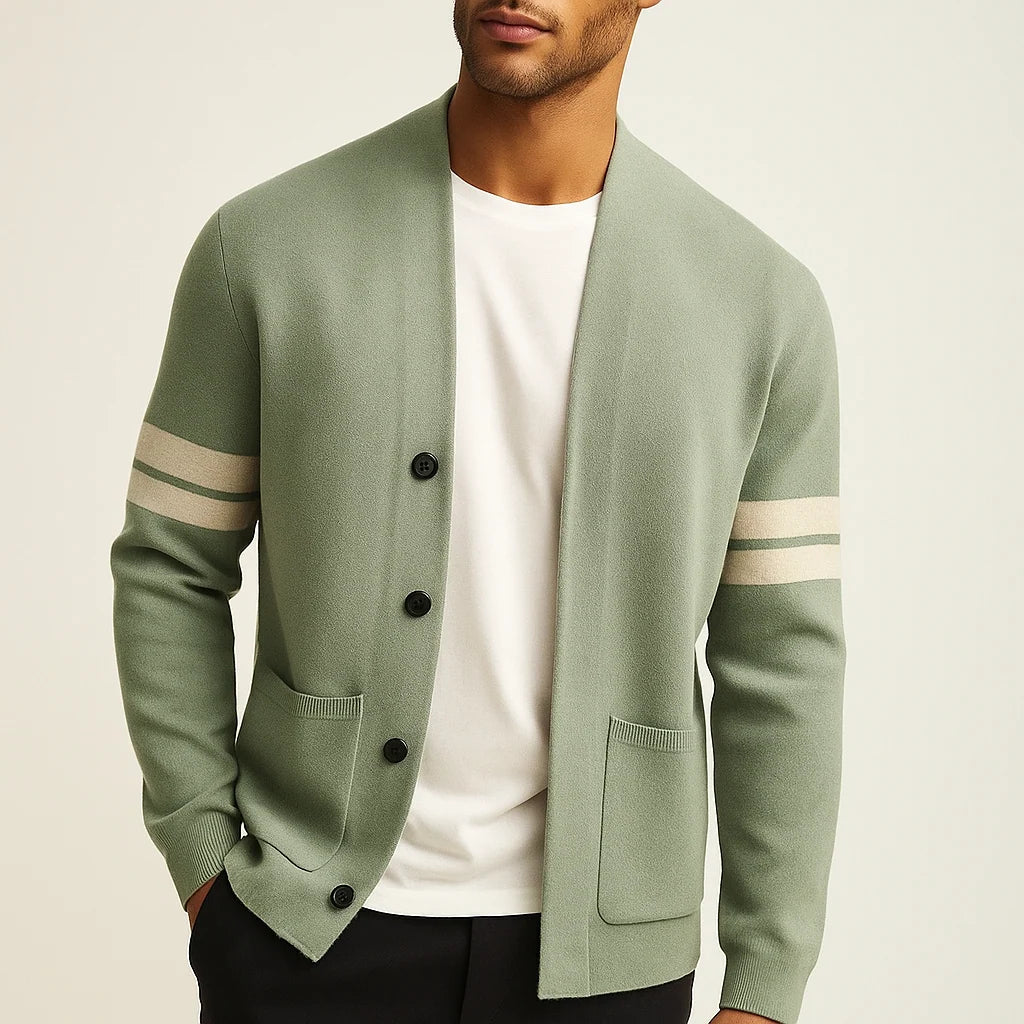 Cardigan Merino Wool Blend Striped Sleeves