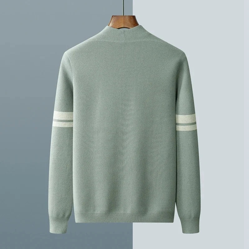 Cardigan Merino Wool Blend Striped Sleeves