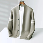 Cardigan Merino Wool Blend Striped Sleeves