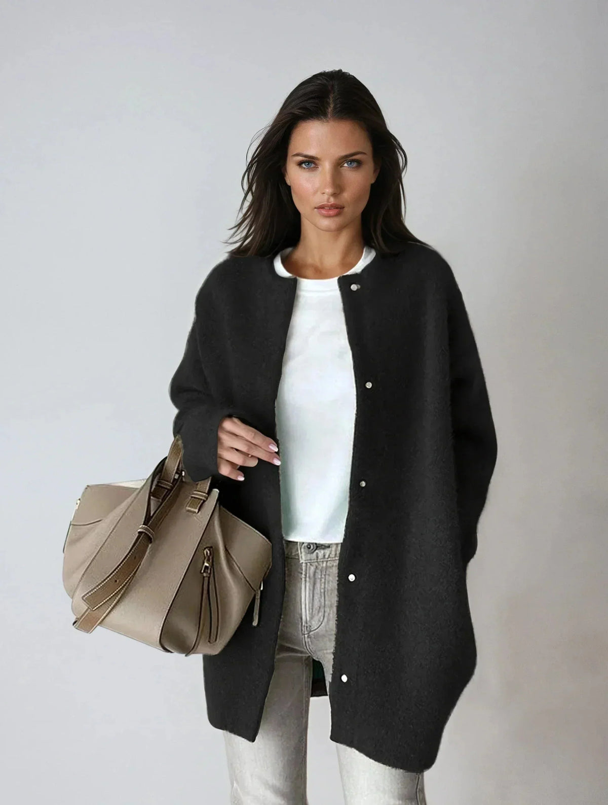 Cardigan Wool Blend Button-Front Relaxed Fit