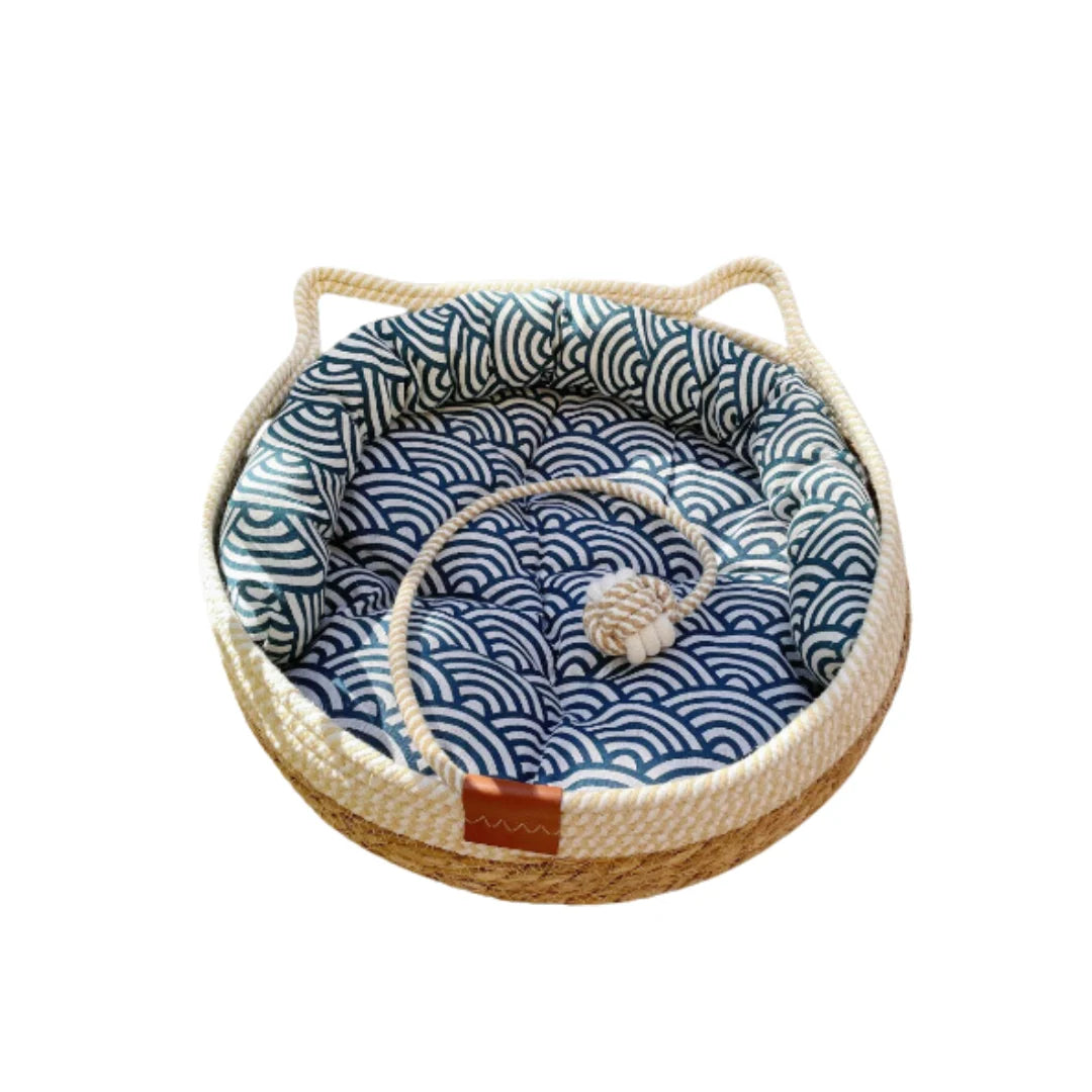 Cat Bed Handcrafted Sisal Nest Removable Cotton Cushion