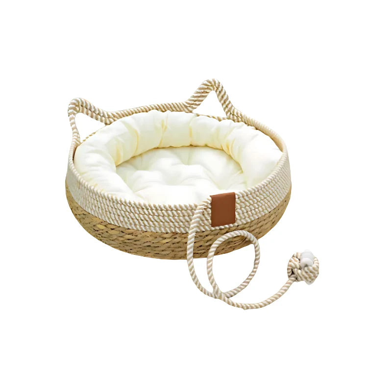 Cat Bed Handcrafted Sisal Nest Removable Cotton Cushion