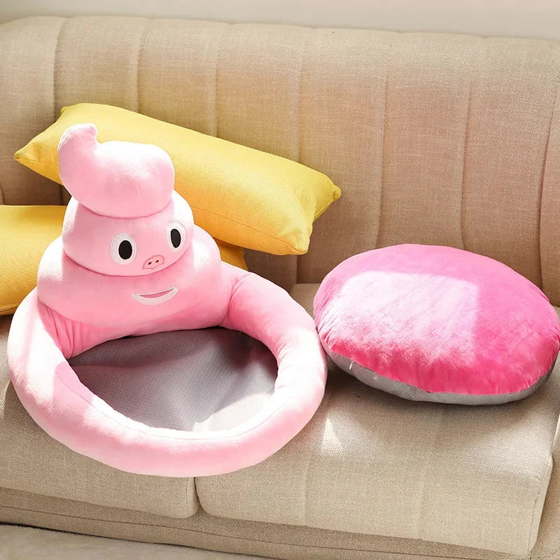 Cat Bed House Plush Poop Emoji Design Cozy Enclosed Retreat