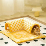 Cat Bed & Play Tunnel Plush Two-In-One