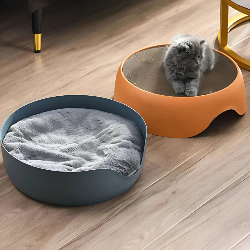 Cat Bed & Scratching Lounge Reversible Plush Replaceable Scratcher