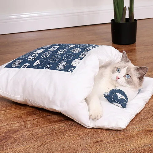 Cat Cave Bed Plush Enclosed Pillow & Removable Washable Cover