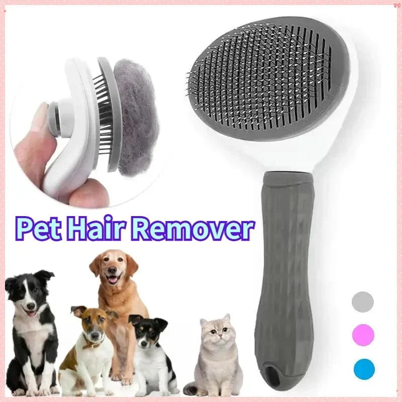 Cat Grooming Brush Self-Cleaning Soft Bristles Ergonomic Handle