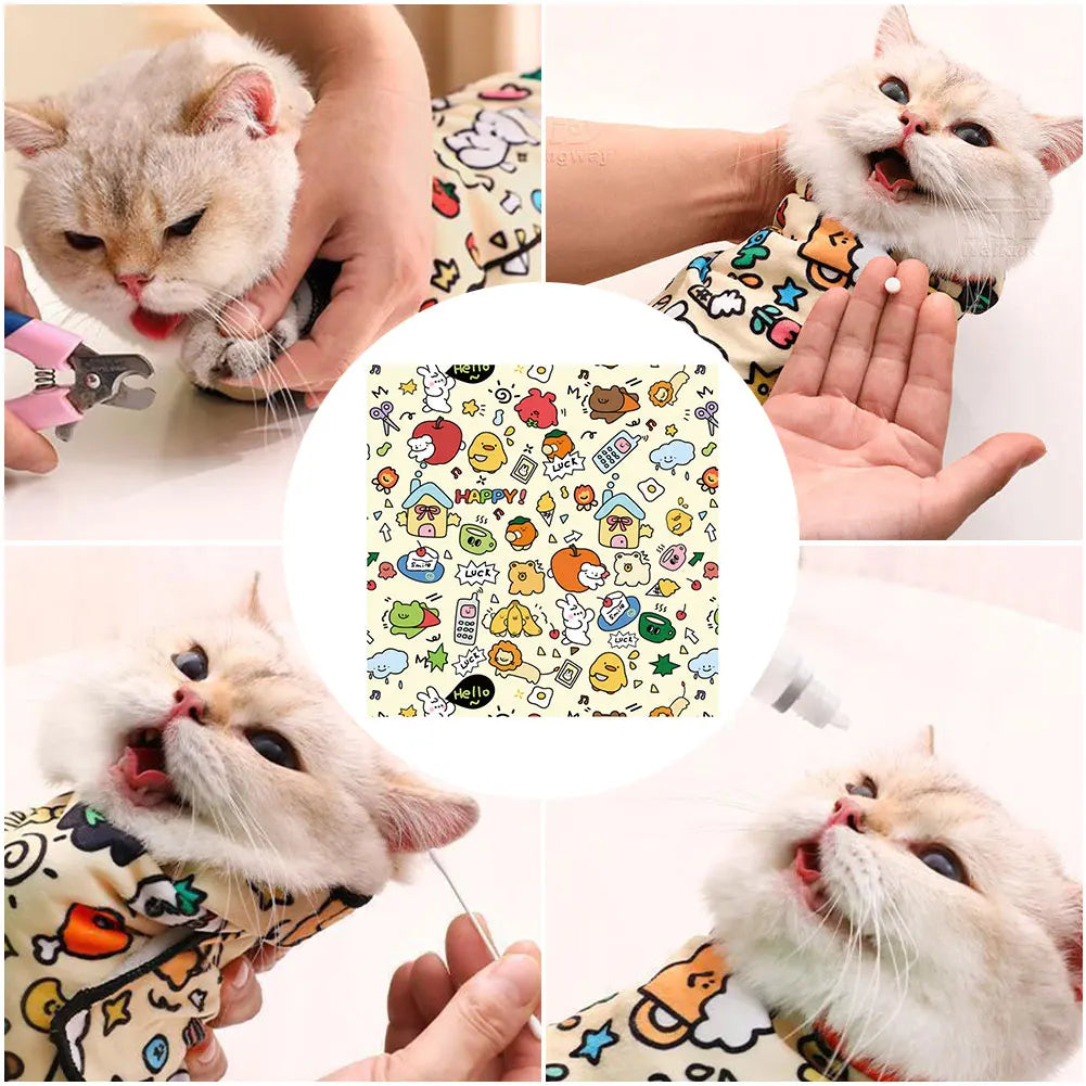 Cat Grooming Wrap Mat Soft Breathable Adjustable Closures
