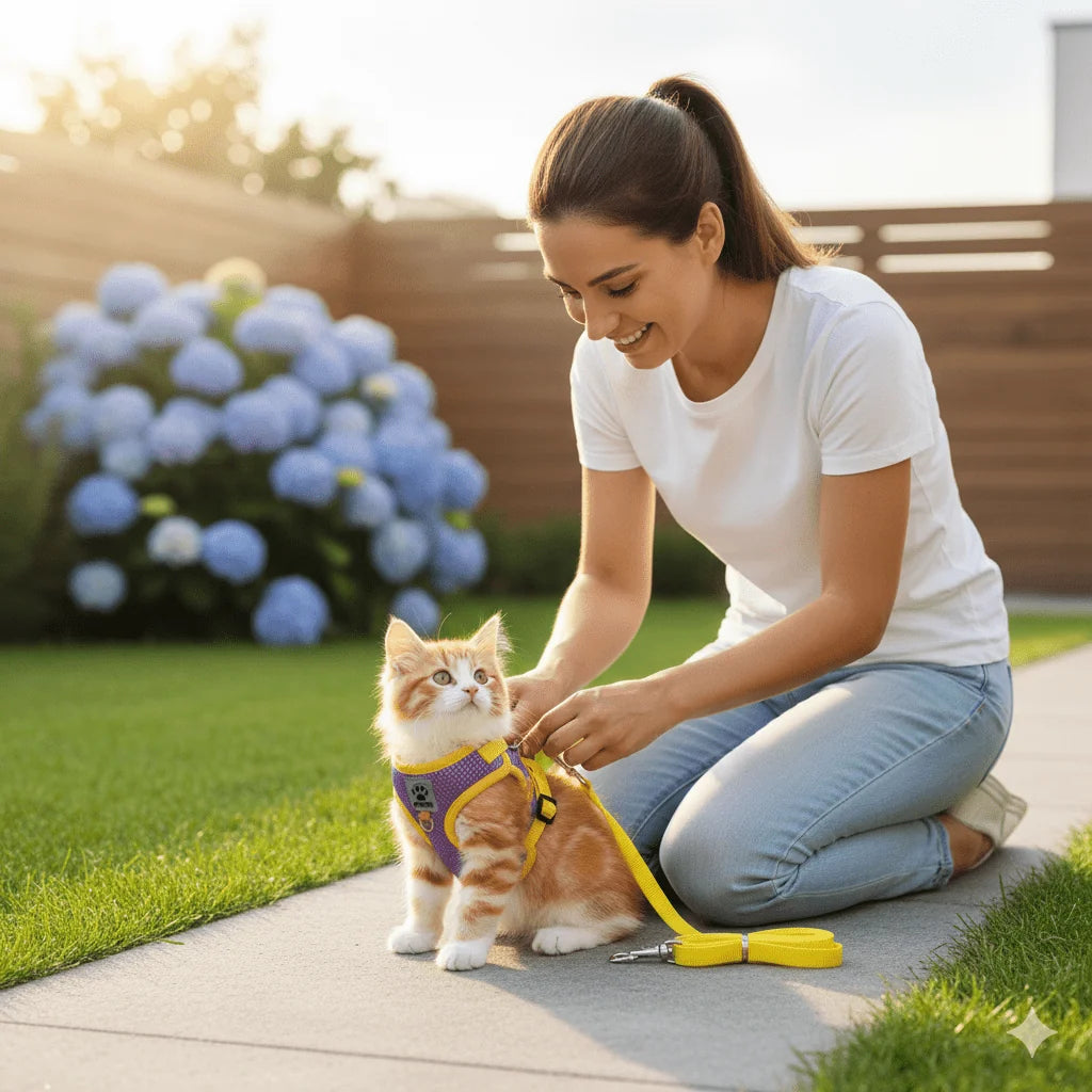 Cat Harness Escape-Resistant Adjustable Reflective With Leash