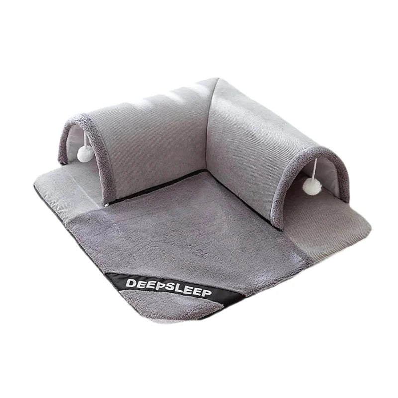 Cat Hideaway Tunnel Interactive Velvet Cushion & Play Ball