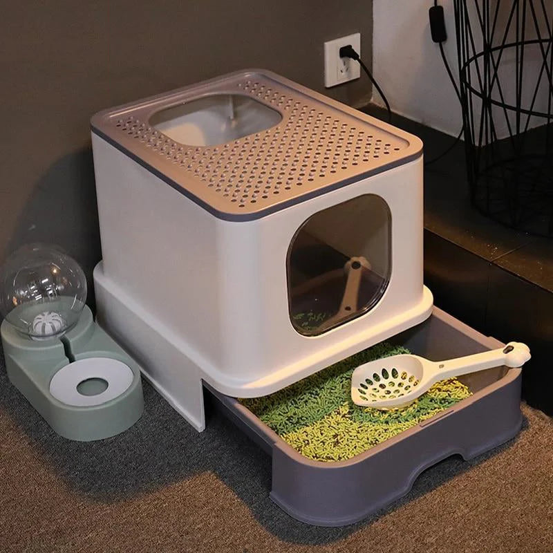 Cat Litter Box Top-Entry Anti-Tracking Enclosed Design