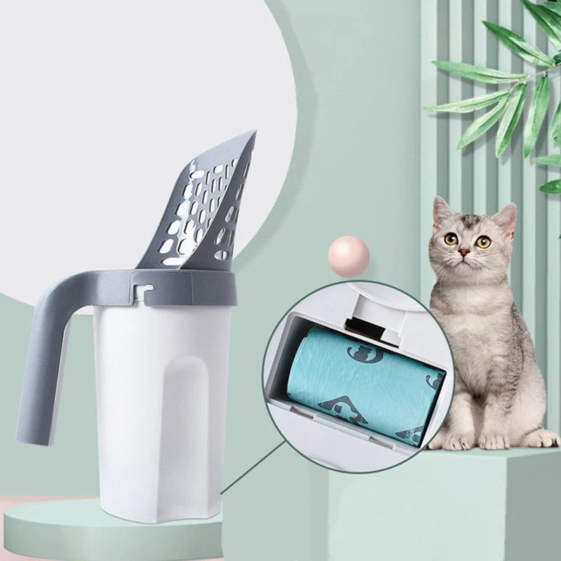Cat Litter Scoop Built-In Waste Container & Bag Holder