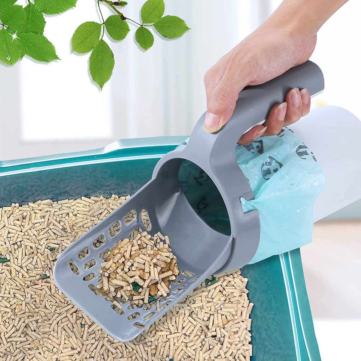 Cat Litter Scoop Built-In Waste Container & Bag Holder