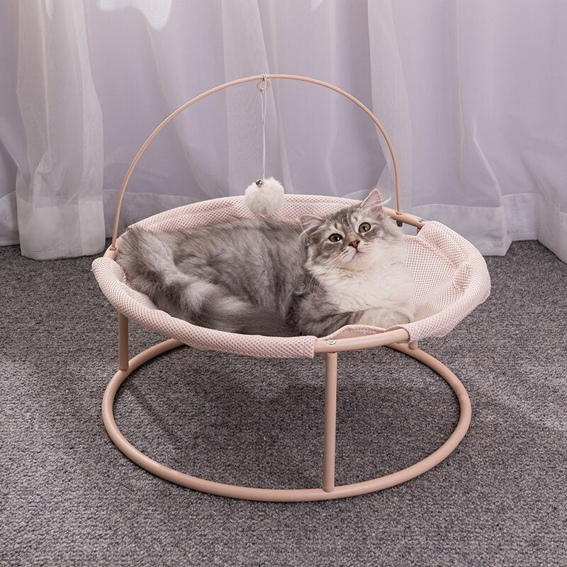 Cat Lounger Bed Plush Foldable With Play Ball