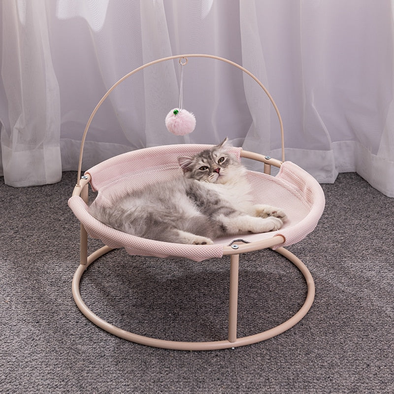 Cat Lounger Bed Plush Foldable With Play Ball