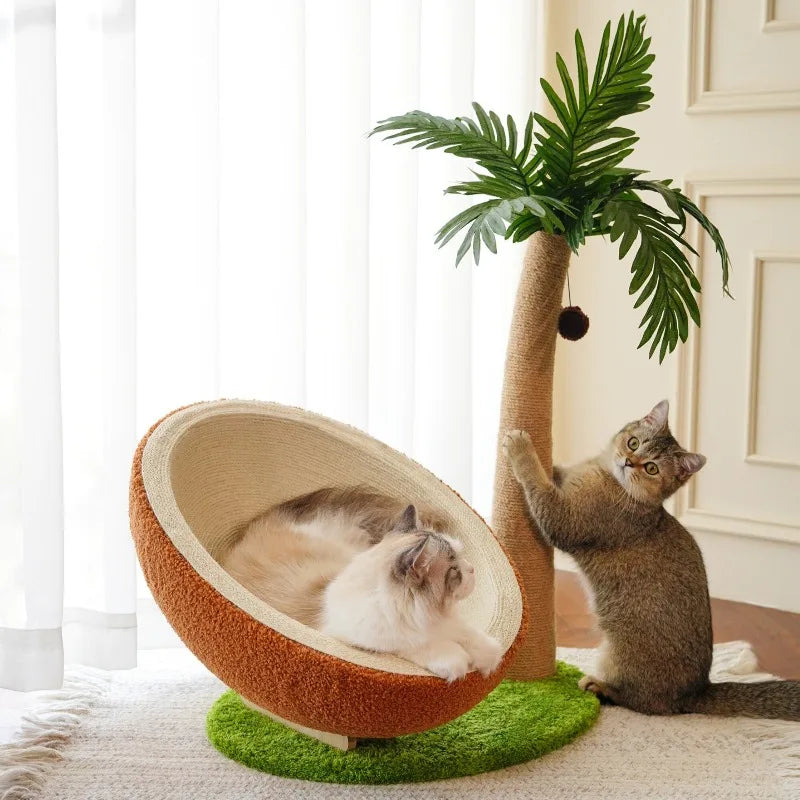 Cat Lounger Tree Coconut Shell Bed Soft Felt Interior
