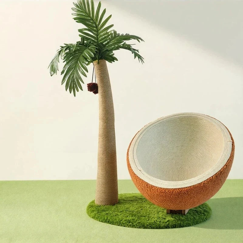Cat Lounger Tree Coconut Shell Bed Soft Felt Interior