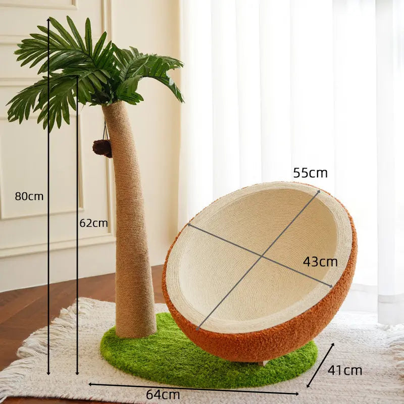 Cat Lounger Tree Coconut Shell Bed Soft Felt Interior
